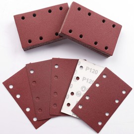 Sruhrak 80 x 133 mm Sandpaper, Pack of 50 Sanding Sheets 120 Grit Set Rectangular Sanding Sheet Velcro 8 Holes Sanding Pad for Orbital Sander