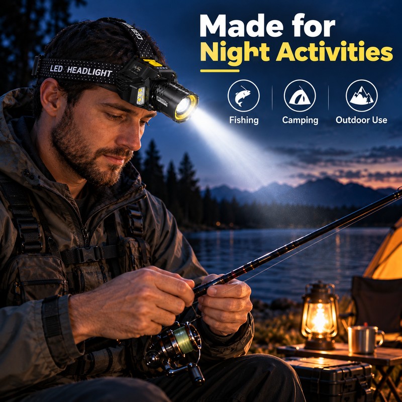 Rechargeable LED Headlamp for Outdoor Use – Motion Sensor Zoomable