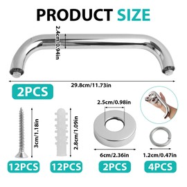 Pack of 2 Grab Bars for Seniors and Children, 30 cm Stainless Steel Shower Handles, Non-Slip Safety Handles for Bathroom, Wall Mounted Bath Handles with Non-Slip Function, Easy Installation