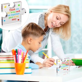 Teacher Appreciation Gifts for Women, Men - Thank You Engraved Acrylic Block Puzzle 3.4 x 2.8 inch - Heartwarming Teacher Gift - Cute Student Teacher Gifts - Novelty Daycare Teacher Gift