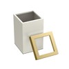 Gatco Modern Square Wastebasket, Matte Pearl and Brushed Brass Combo