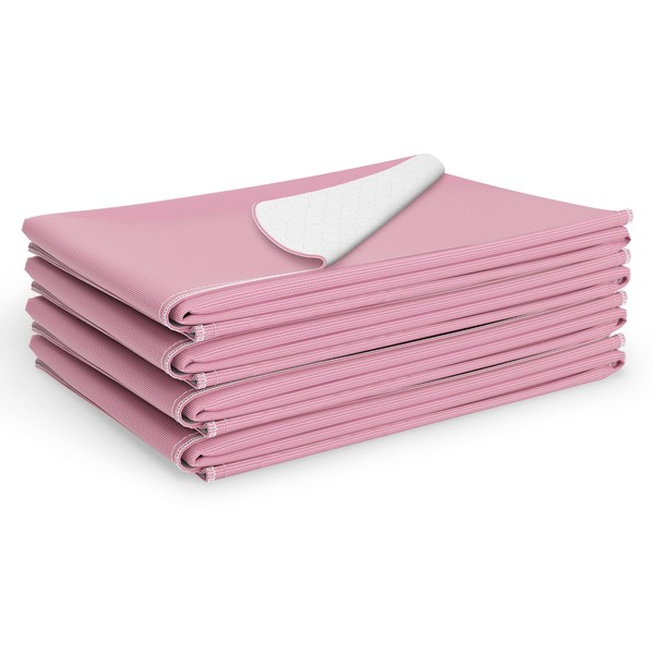 Medline Washable Bed Pads for Incontinence, Large 34 x 36 inch Reusable Underpads, 4 Pack, Pee Pads for Dogs, Adults, Kids and Baby, Pink Sofnit 300