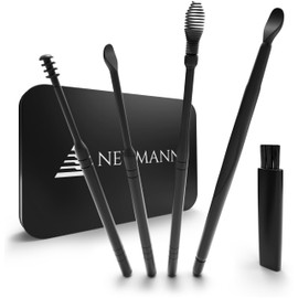 NEUMANN® Reusable Ear Cleaning Set - Stainless Steel - Handy Storage Box (Loose, Spiral & Spoon Shape) Premium Earwax Remover for Adults [Black Anodized]
