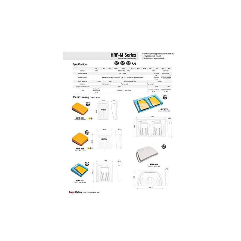 HRF-M1-G, Foot Switch, Momentary, Plastic Gray Housing, L100xW61xH34mm, IP54, 1NO,