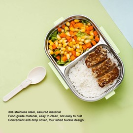 ciciglow Thermal Insulation Lunch Box, 304 Stainless Steel Lunch Box Compartment Liner, Bento Lunch Box Illustration Style Leak Proof Container for Student Children(Transparent Green Cactus)