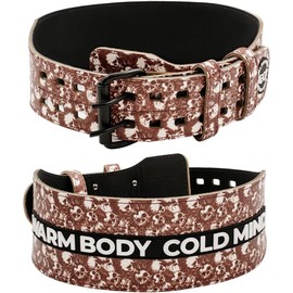 WARM BODY COLD MIND Leather Weight Lifting Belt 4" Adjustable Belt with Buckle for Training Squats Gym (Skull, 3XL)