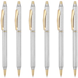 Unibene Slim Metallic Retractable Ballpoint Pens - Carved Chrome & Gold, Nice Gift for Business Office Students Teachers Wedding Christmas, Medium Point(1 mm) 6 Pack-Black ink