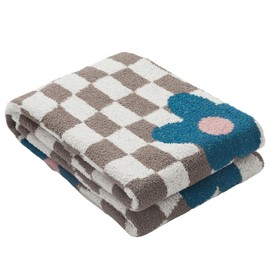 YIRUIO Throw Blankets Checkerboard Grid Chessboard Gingham Warmer Comfort Reversible Shaggy Cozy Decor for Home Bed Couch (Blue Floral, 51''x63'')