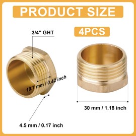 4pcs Brass Faucet Cap, 3/4in Garden Hose Caps Female Water Hose End Caps with Thread Seal Tape Male Pipe Plug Socket Irrigation Plug Water Stopper Cap Adaptors for Garden Tube Outdoor Taps
