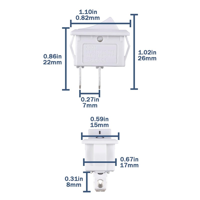 VEXUNGA Toggle Switch 2-Pin White On Off Rocker Switch 6A
