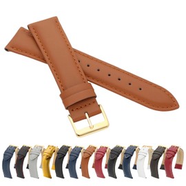 MARCHEL Smooth Leather Genuine Leather LLB Clasp in Gold Leather Bracelet Watch Strap Cowhide Leather Fine Leather, light brown, Classic