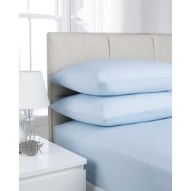 K Collection Percale Easy Care Polycotton Fitted Sheets Single - Double - King - Super King - Pillowcases (Single, Baby Blue)