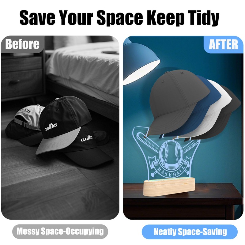 Vatonezich LED illuminated baseball Cap Organizer - 4 cap display