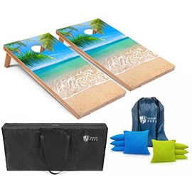 Tailgating Pros Cornhole Board Set w/Bean Bags and Carrying Case - 4'x2' Corn Hole Toss - Tournament and Lightweight Options - Optional LED Lights (Beach)