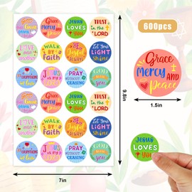 AnyDesign 600Pcs Christian Bible Verse Stickers 12 Styles Round Cartoon Jesus Faith Stickers Inspirational Scripture Quote Label Decals for Cards Envelopes Seals Christmas Gifts, 1.5 Inch