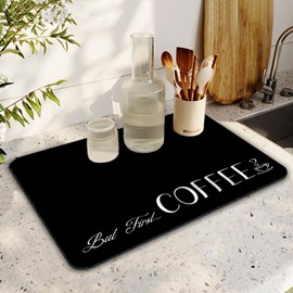 Coffee Bar Mat Rubber Dish Drying Mat For Kitchen Counter Coffee Mat for Home Bar Gift Kitchen Accessories Decorative Shop Chocolate Dish Drying Pad 19.5"X 12"