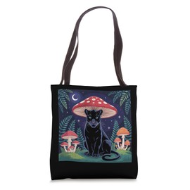 Women Black Panther Cottagcore Mushroom Hat Grunge Aesthetic Tote Bag