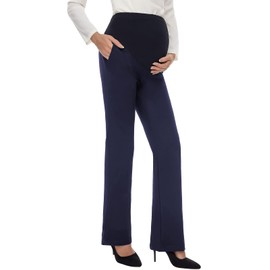 Tapata Women's Maternity Pants 28" 30" 32" Inseam Bootcut Dress Pants with Pockets Over The Belly Pregnancy Pants for Work Over-Bump 30'', Navy Blue, S