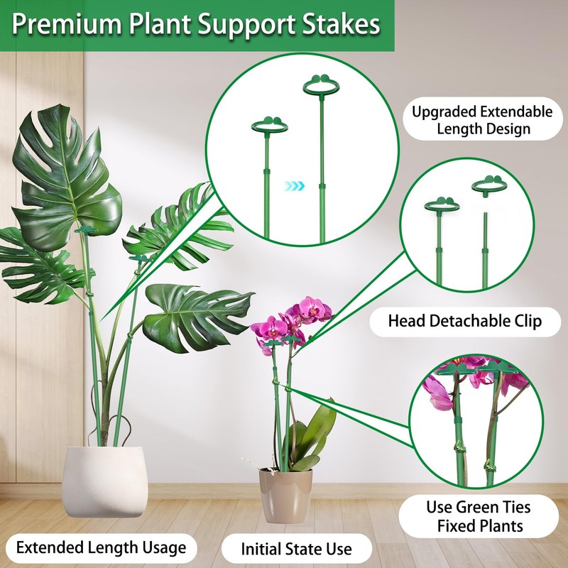 Extendable Plant Stakes, Length Scalable from 17.5IN to 30.1IN Plant