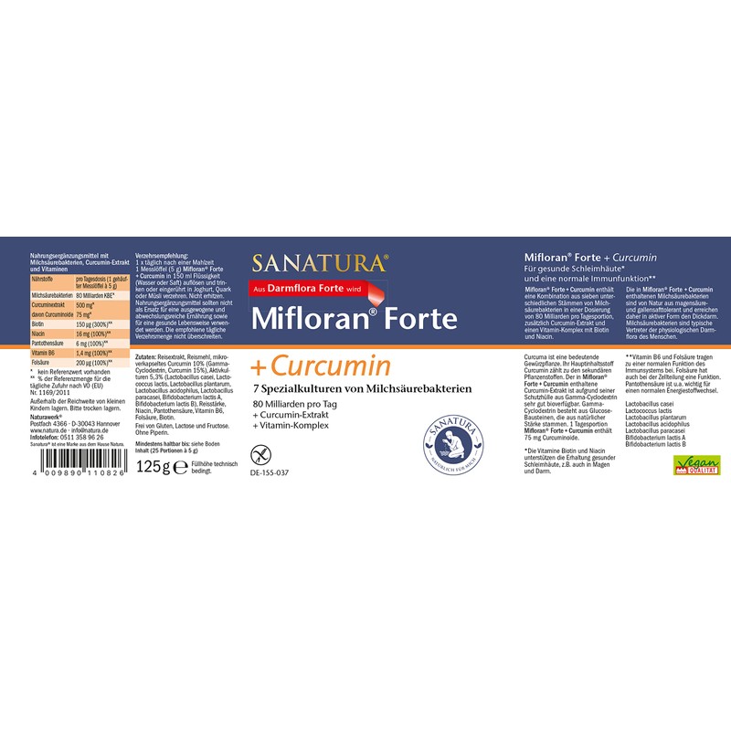 Sanatura Intestinal Flora Forte + Curcumin - 125 g -