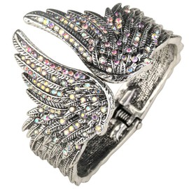 YACQ Women's Guardian Angel Wings Hinged Bangle Bracelets Fit Wrist Size 6.5 to 7.5 inch - Lead & Nickle Free - Women Girlfriend Wife Biker Jewelry - Costume Accessories