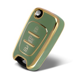 WORCAS TPU Smart Key Fob Case Protective Cover Compatible with Kia 2012-2014 Rio/2010-2013 Soul,2/3 Button Flip Folding Keyless Entry Car Accessories(Green)