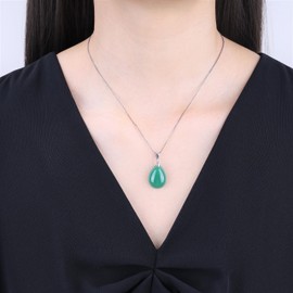 Coai Women's 925 Silver Necklace with Angel Tear Pendant, Silver, Green Agate