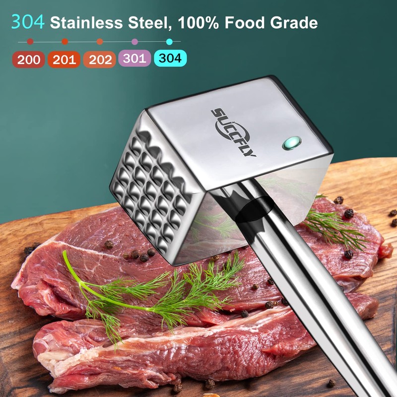 SUCCFLY Meat Tenderizer Stainless Steel, Heavy Duty Meat Hammer, Kitchen