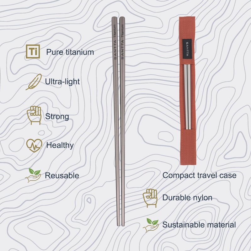 SANTTA Titanium Chopsticks with Compact Carrying Case - Reusable Travel