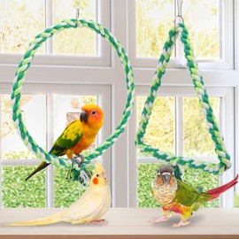Wontee Bird Swing Bird Rope Perch Parrot Climbing Stand for Parakeets Budgies Cockatiel Conure Quaker Caique (M(9.8IN, 9.8IN))