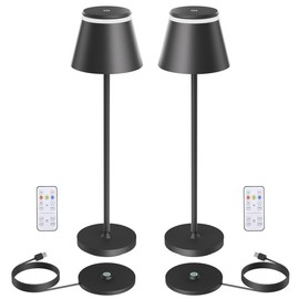 Yupola Cordless Table Lamp Rechargeable,5000mAh Battery Operated Desk Lamp,Waterproof Touch Dimmable Light with Remote,3 Color Stepless Dimming Up,for Bedroom/Office/Bars/Camping. (Black, 2pcs)