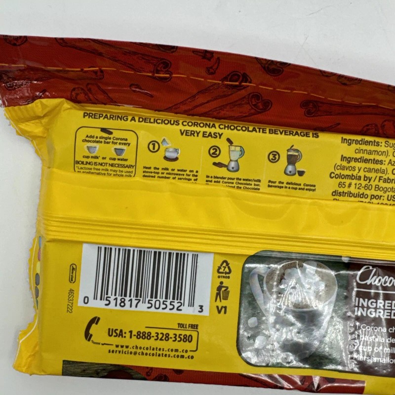 Corona Colombian Corona Tradicional Hot Chocolate Cloves Cinnamon bar 500g
