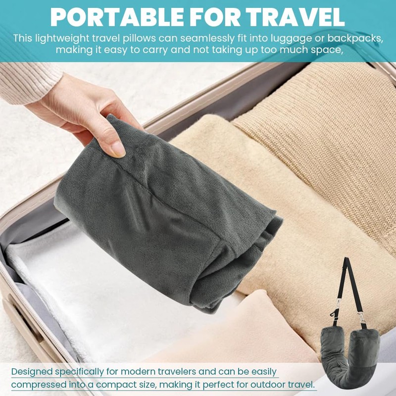2Pcs Stuffable Travel Neck Pillow,Velvet No‑Filler Fillable Travel Pillow