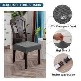 Genina Waterproof Seat Covers for Dining Room Chair Covers Set of 8, Stretch Jacquard Kitchen Parson Chair Slipcover Protector