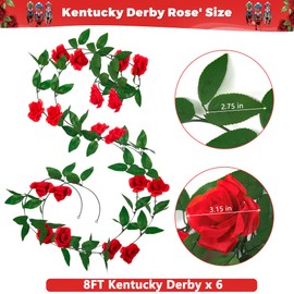 Arrowom Kentucky Roses Decorations, 48FT Roses Derby Party Supplies Fake Vine Flowers Plants, Derby Rose Artificial Flower Hanging Rose Home Party Garden Craft Art Decorations