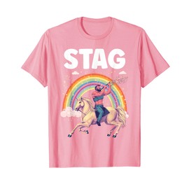 Funny Stag Do Pink Rainbow Man Riding A Horse Stag Costume T-Shirt