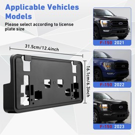CARIFIB License Plate Holder for Ford F150 2023 2022 2021 2.7L 3.0L 3.5L V6 Front Bumper Bracket No Drill Mount
