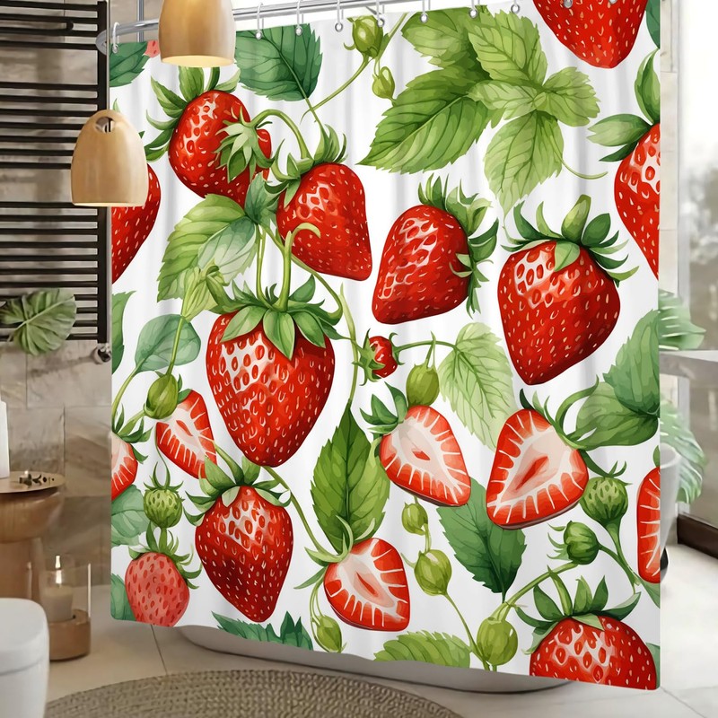 ASDCXZ Strawberry Shower Curtain 180 x 200 cm, Spring Summer