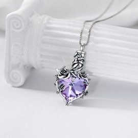 TOUPOP Rose Urn Necklace for Ashes for Women with Purple Heart Crystal, Sterling Silver Ashes Pendant Necklace Cremation Jewelry for Ashes Memorial Gift for Women Keepsake w/Funnel