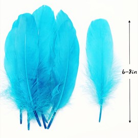 100Pcs Light Blue Feathers 6-8 inches Long,15-20cm Beautiful Feather,Bulk Natural Goose Feather for Crafts,for Wedding Dress and Party Costumes Decoration,DIY Fabricating Handicraft Article (Light Blue)