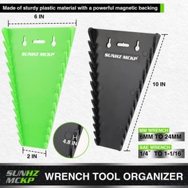SUNHZMCKP 2 Pack Magnetic Wrench Organizer, Wrench Rack Tool Trays for Toolboxes, Wrench Holder up to 24 wrenches SAE (1/4" - 1/16") and Metric (6 mm - 24 mm)