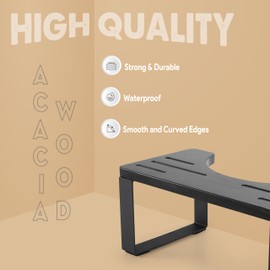 BLUEWEST Poop Stool, Acacia Wood Toilet Stool with Strong Steel Frame for Potty Training, 7 Inch Bathroom Stool, Durable/Sturdy Stool for Adults with Non-Slip