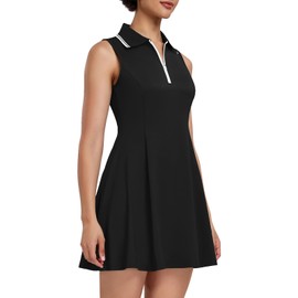 Womens Two Piece Tennis Golf Dress UPF 50+ Active Athletic Exercise Sports Wear Dresses for Women with Pocket Separate Shorts Black