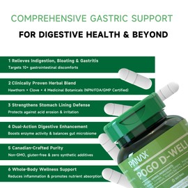 PANAX Pogo D-Well Digestive Comfort Capsules - 60 Count, Herbal Supplement with Hawthorn & Clove, NPN Certified
