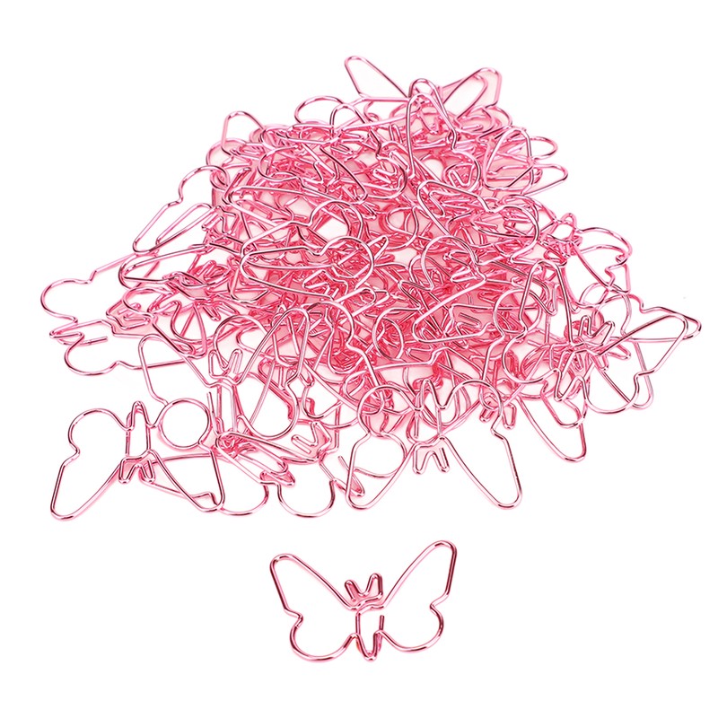 50Pcs Pink Butterflies Paperclip Cartoon Color Plating Innovative Cute Paperclips