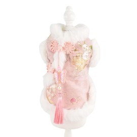 MuYaoPet Dog Chinese New Year Clothes Cat Tang Costume Outfit,Butterfly Tassels Dog Cheongsam Tang Suit,Winter Fleece Dog Jacket Clothes with D Ring for Leash (Pink, M)