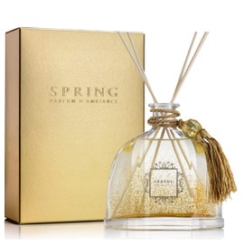 SPRING Diamond Decanter Reed Diffuser – Large 10.14 Oz | French-Made Fragrance | White Flower Scent with Lily, Jasmine & Tuberose | Gold Glitter Design