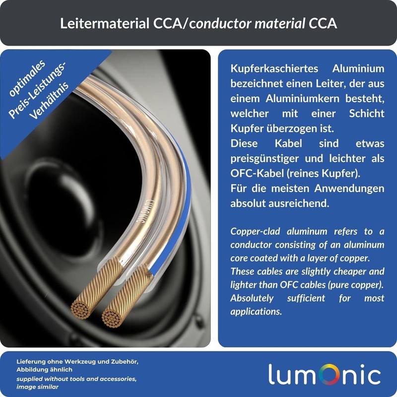 Lumonic Lautsprecherkabel | 10m Transparent | 2X 2,5mm² CCA |