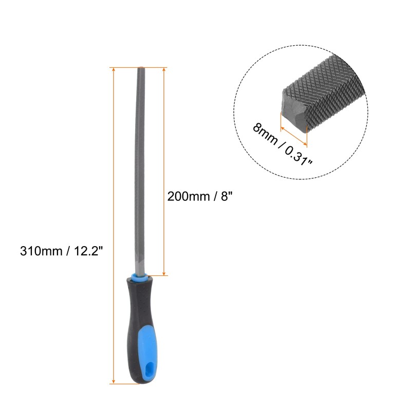 sourcing map Square File 8" High Carbon Hardened Steel Double