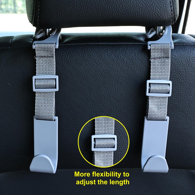 Amooca Headrest Hooks for Car Adjustable 4 Pack Vehicle Seat